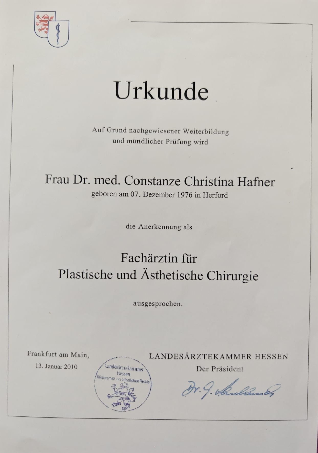 Especialista en Medicina del Trabajo (Fachärztin für Arbeitsmedizin)